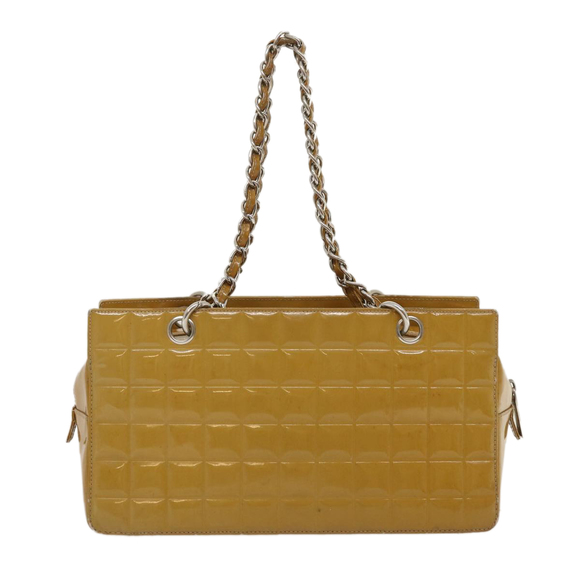 CHANEL Choco Bar Chain Shoulder Bag Enamel Beige CC Auth jk1646 - Picture 2 of 16